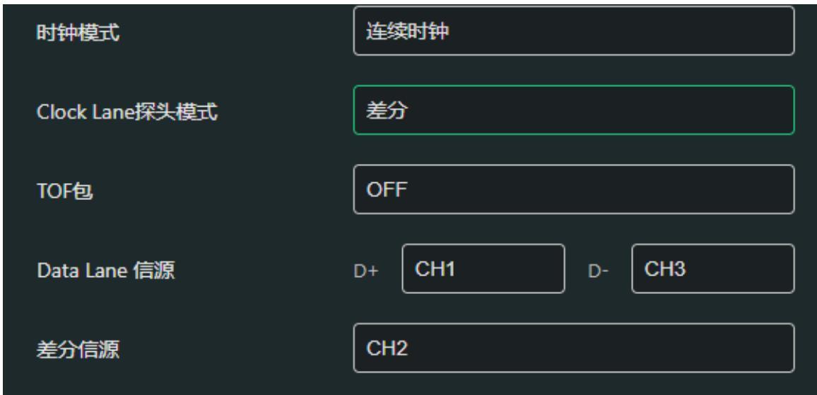 차동 – Data Lane D+ = CH1, D- = CH3 / 차동 신호원 = CH2