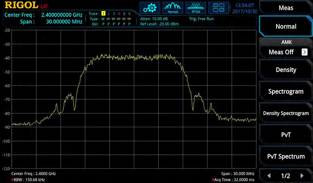 그림 4-8. 일반 모드 화면 (중심 주파수 2.4 GHz, 스팬 30 MHz)